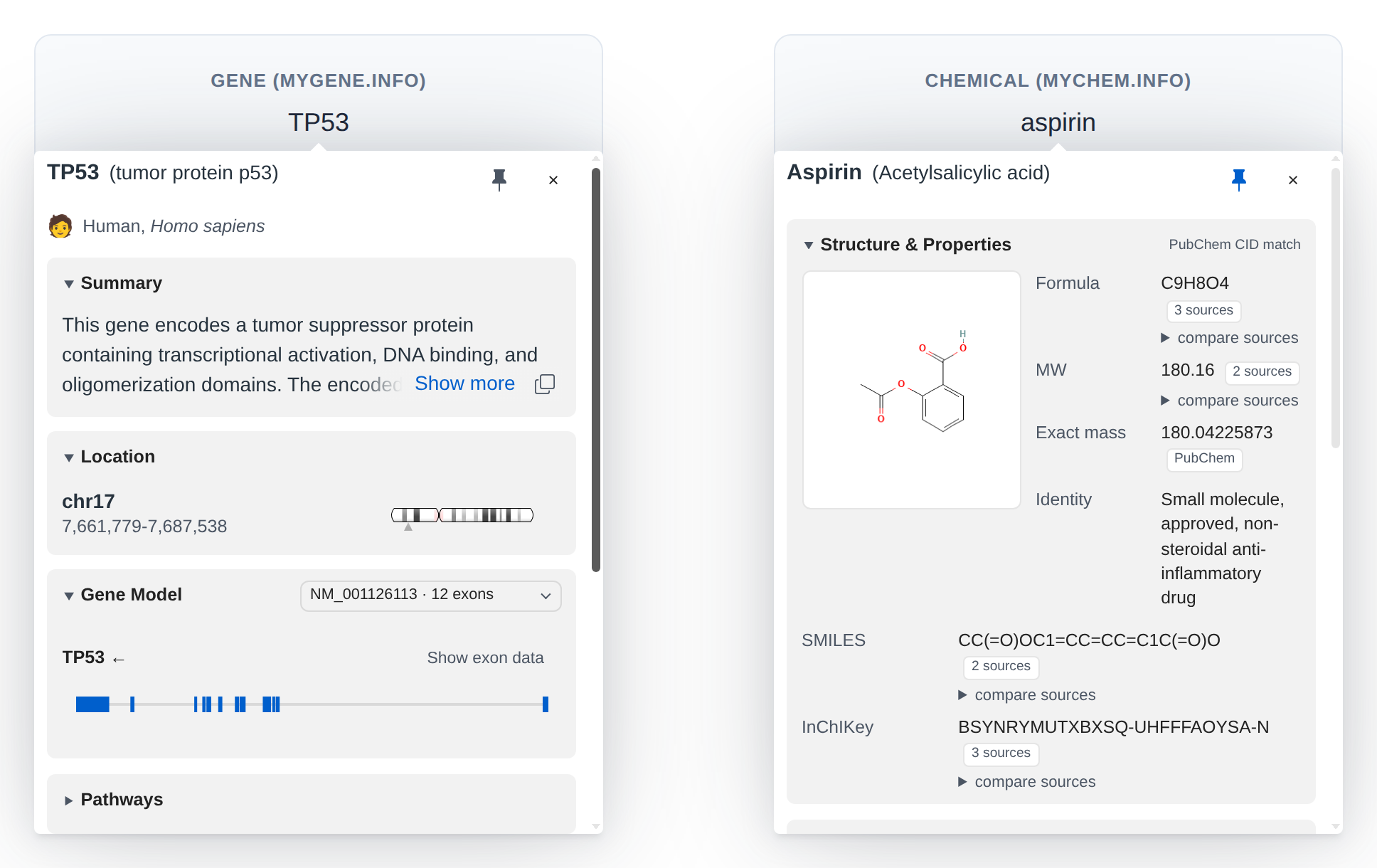 Bio Tooltips preview: gene and chemical tooltips